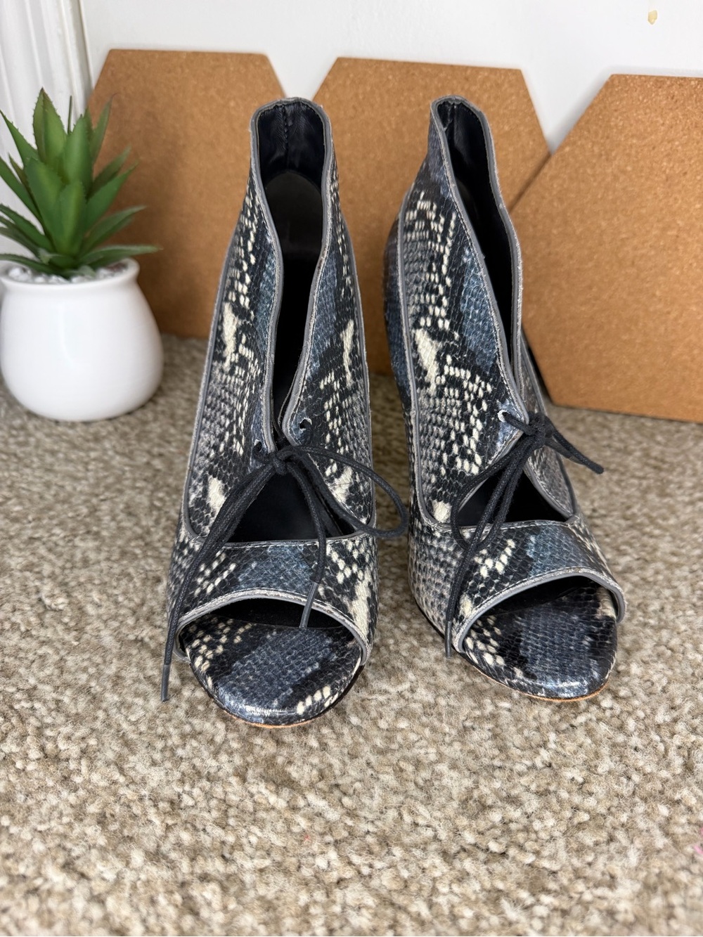 Snake-Print Peep-Toe Heels
